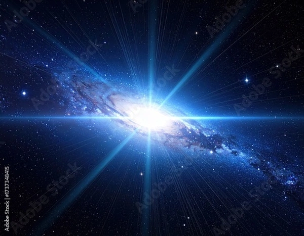 Fototapeta Galaxy with bright core, light rays