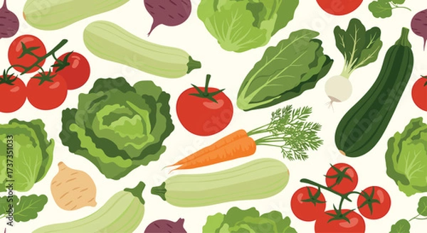 Obraz A vibrant assortment of fresh garden vegetables scattered across a textured background. 