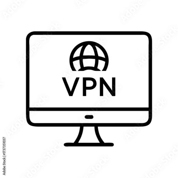 Fototapeta VPN Computer Monitor with Global Internet Symbol Icon For Web And Graphic Design
