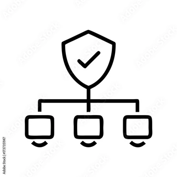 Fototapeta VPN Network Nodes with Encrypted Shield Security Icon For Web And Graphic Design