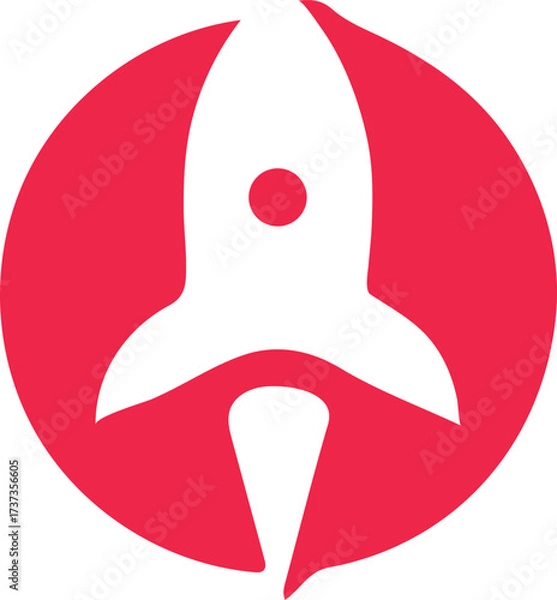 Fototapeta Stylized Rocket Ship Emblem on Red Circle Background, Representing Startup Innovation and Forward Thinking