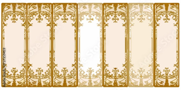 Fototapeta Elegant art nouveau decorative borders with floral motifs and ornate golden frames on a light background