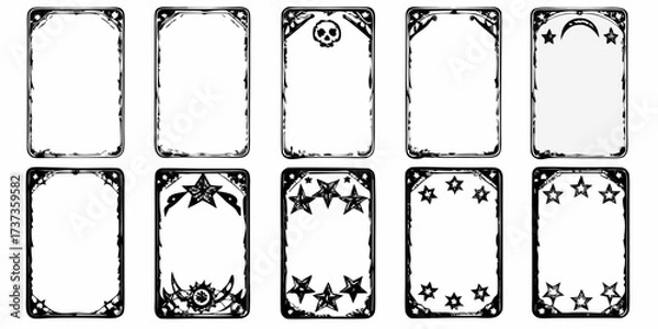 Fototapeta Collection of ten decorative black and white frames with celestial and gothic elements