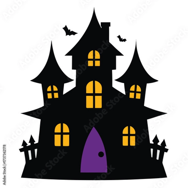 Fototapeta Haunted House with Glowing Windows Spooky Vector