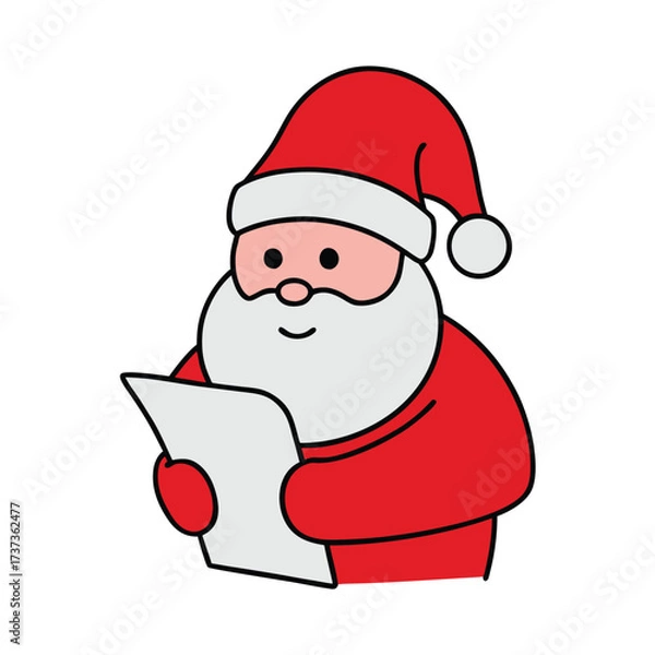 Fototapeta Santa Claus Reading List Holiday Vector