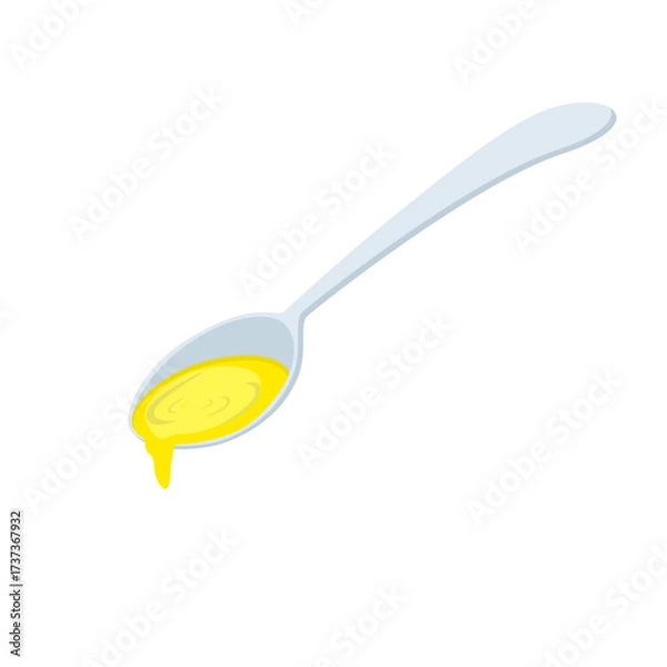 Obraz Spoon of olive oil icon vector, Metal silver spoon full of oil. Flat vector illustration design isolated on white background.