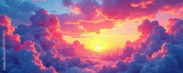 Obraz Vibrant rainbow sunset, fluffy clouds Watercolor sky , artistic, abstract, bright