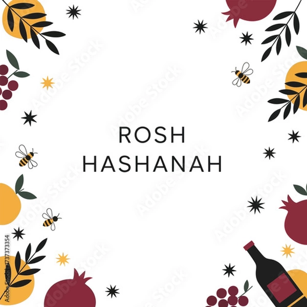 Fototapeta Modern Rosh Hashanah Card Vector with Minimalist Symbols