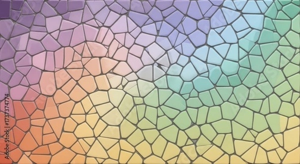 Obraz Irregular tiles form a mosaic transitioning in color from purple pink orange yellow green and blue
