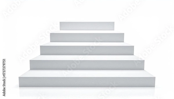 Fototapeta Simple white stairs ascend, five steps high, isolated on a pure white background