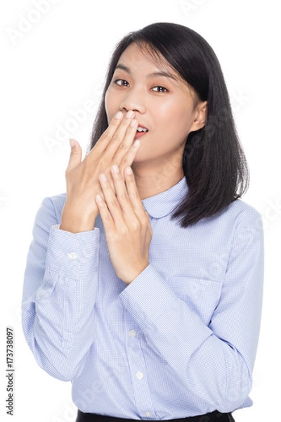 Obraz Portrait of a beautiful asian woman in a pose I do not know. Isolated on white background