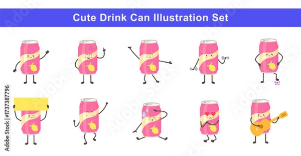 Fototapeta Cute Drink Can Illustration Set with Different Activities