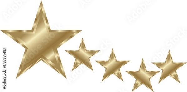 Fototapeta Five gold stars in descending size with shiny gradient—EPS vector for ratings, awards, and design.