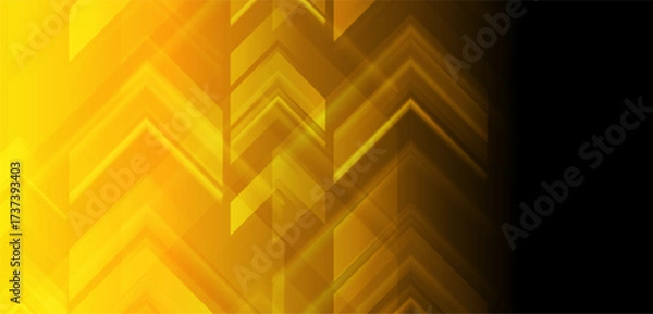 Fototapeta Bright yellow glowing minimal arrows abstract geometric background. Vector technology design