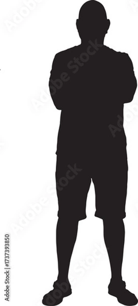 Fototapeta vector, silhouette of  front view of a man standing summer clothes, arms crossed