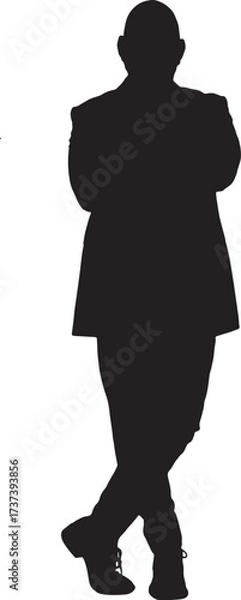 Fototapeta vector,silhouette of front view of a man standing, legs and arms crossed