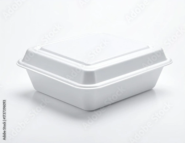 Fototapeta A white, square, clamshell container, closed, on a white background