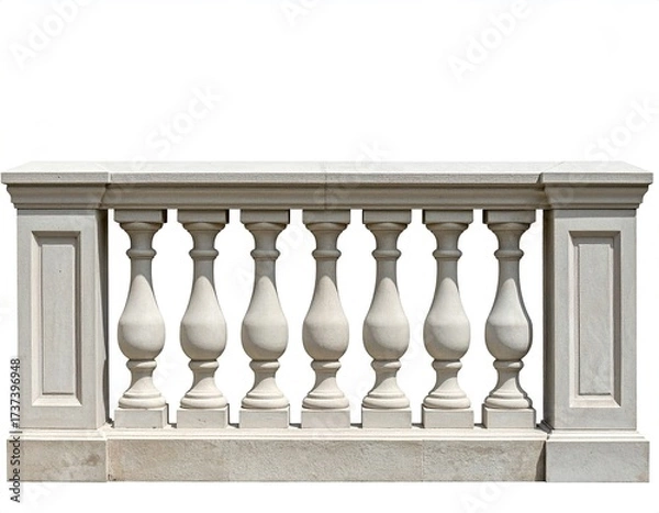 Fototapeta A classic, stone balustrade with ornamental spindles against a clean white backdrop