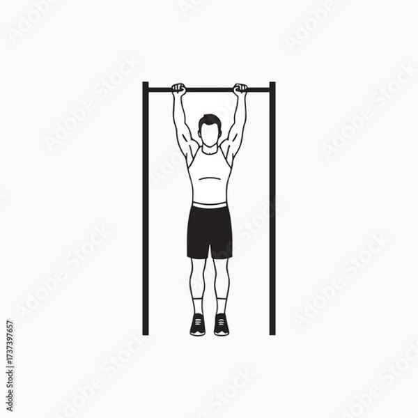 Fototapeta Vector art of man performing a pullup exercise on a pullup bar, , demonstrating strength training and fitness