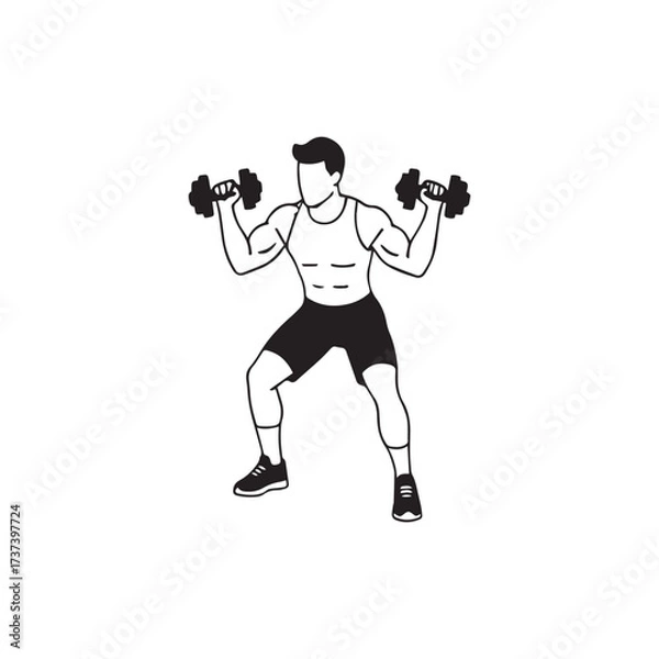 Fototapeta Vector art of man performing dumbbell shoulder press exercise, , fitness and workout illustration