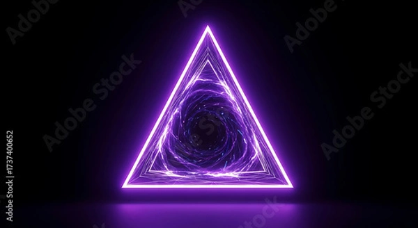 Fototapeta Glowing neon purple triangle portal effect abstract sci-fi futuristic digital art