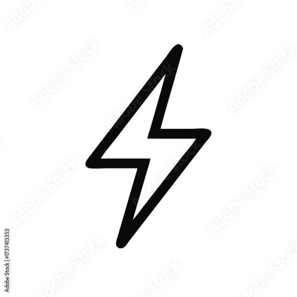 Fototapeta Simple black lightning bolt icon on white background