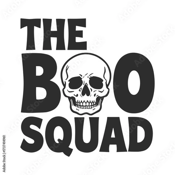 Fototapeta Get ready for spooky season fun with this "The Boo Squad" graphic featuring a cool skull design perfect for Halloween celebrations and party themes.