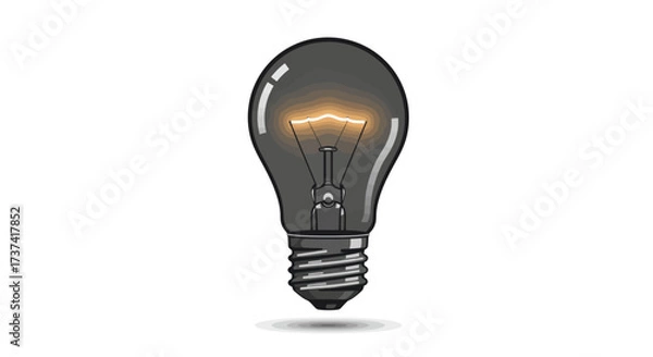 Fototapeta Stylized dark glass incandescent light bulb with a bright, warm glowing filament.