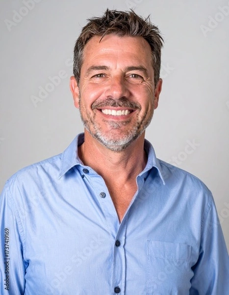 Fototapeta middle age man with a happy face standing and smiling with a confident smile showing teeth