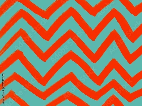 Obraz 緑にオレンジのジグザグ模様