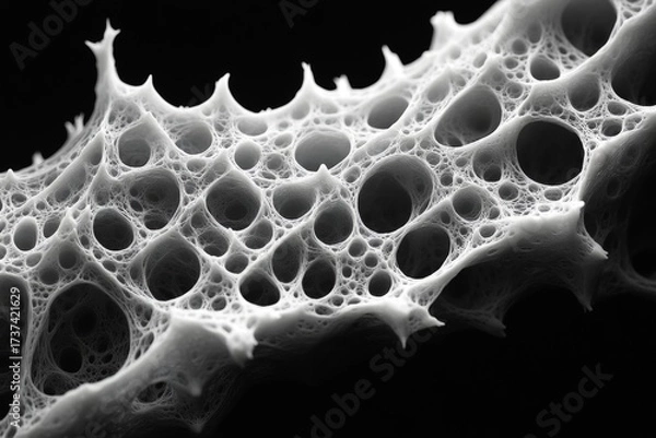 Fototapeta Discover a stunning abstract porous structure with intricate white textures, perfect for modern scientific visuals.