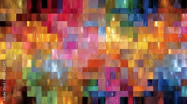 Obraz A mosaic-like composition of colorful, glossy, rectangular tiles, with gradients & iridescent light