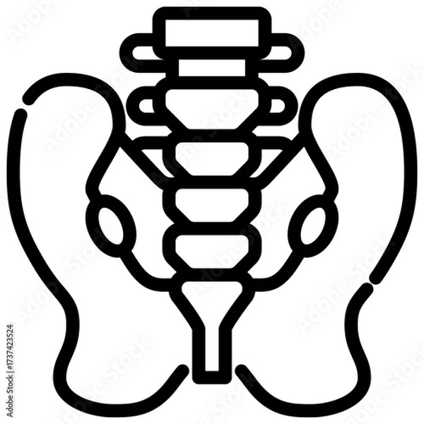 Fototapeta Pelvis outline icon displays a stylized black and white icon illustration of the human pelvis and spine.