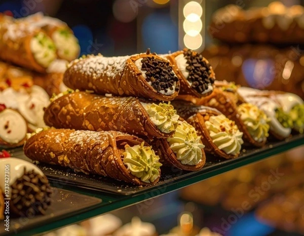 Fototapeta A display of cannoli