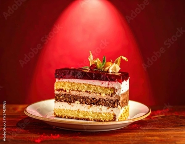 Fototapeta A lone slice of cake on a plate