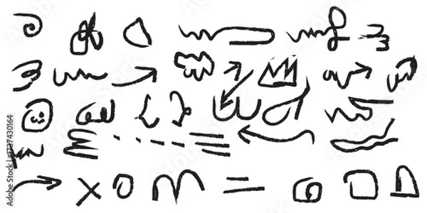 Fototapeta Black hand drawn vector musical notes and alphabet sketch pattern set illustration