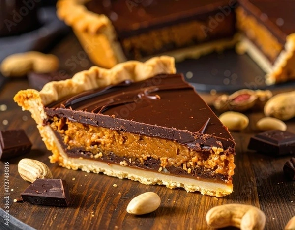 Fototapeta A slice of chocolate peanut butter pie