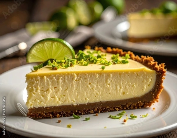 Fototapeta A slice of key lime cheesecake