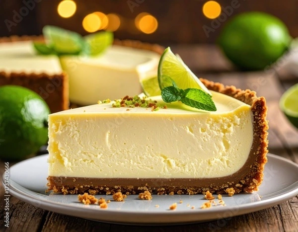Fototapeta A slice of key lime cheesecake