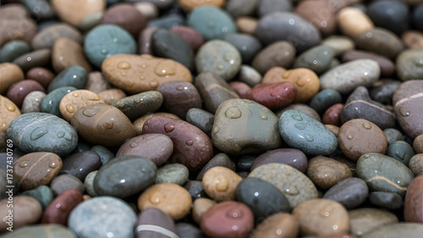 Obraz AI-Generated Smooth pebbles and stones on the beach, background image.