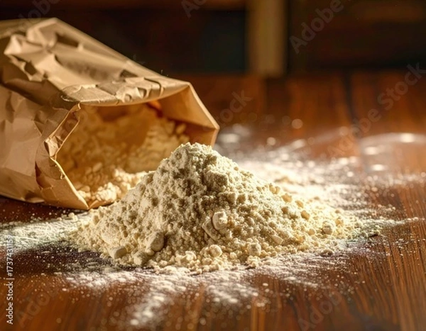 Fototapeta Close-up of a spilled bag of flour
