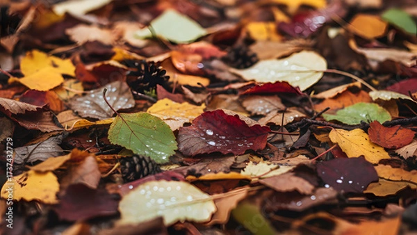 Obraz AI-Generated Fallen autumn leaves on the forest ground, background image.
