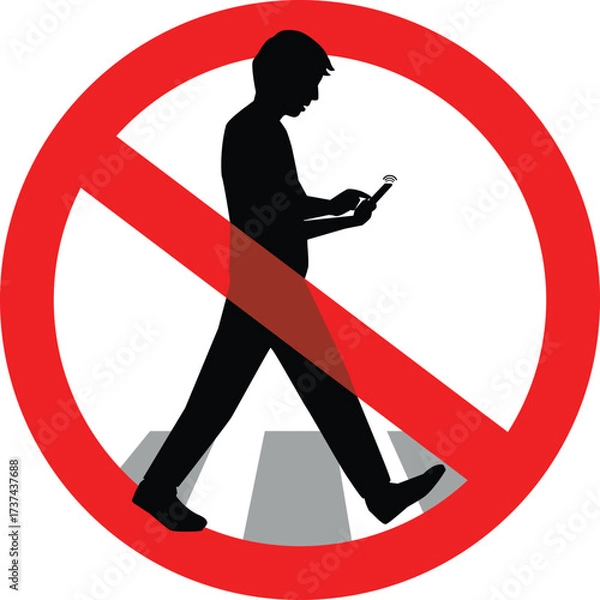 Fototapeta No texting while walking allowed . vector,illustration