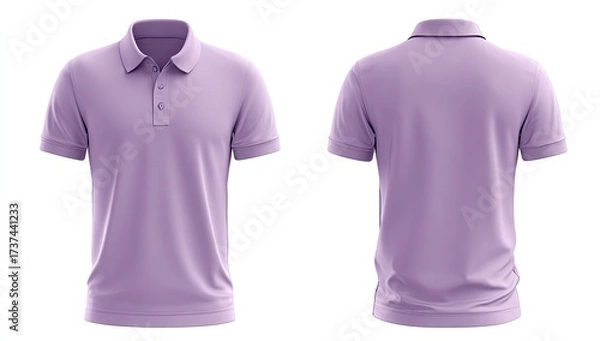Fototapeta Light purple short-sleeved collared polo shirt shown in front and back views on a white background.  Simple, clean design, no graphic elements