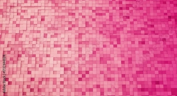 Fototapeta Vibrant pink 3D cubes create a dynamic, textured geometric abstract background with color gradient.