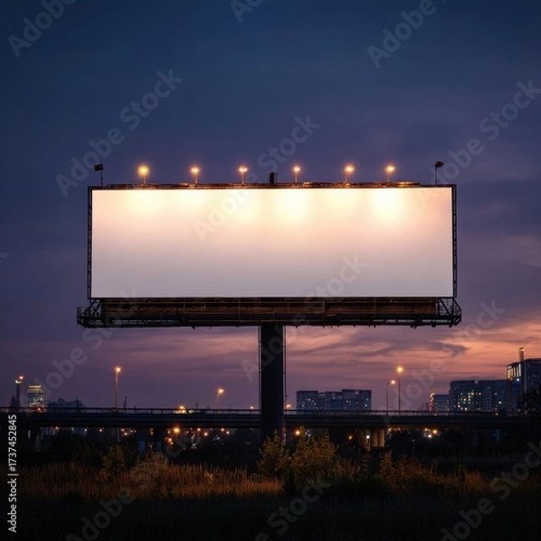 Obraz Illuminated Blank Billboard at Twilight City