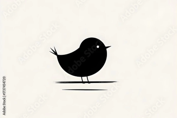 Fototapeta Simple Black Bird Illustration on Light Background