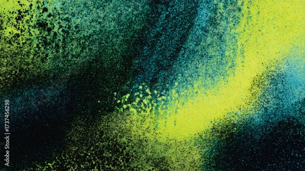 Fototapeta A vibrant abstract background featuring splashes of green, yellow, and black colors, creating a dynamic and energetic visual effect