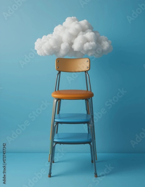 Fototapeta Target business concept with clouds stacked chairs on blue sky background.