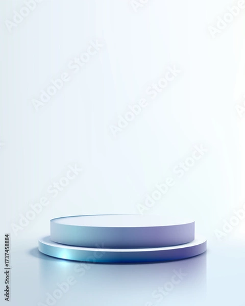 Fototapeta podium mockup platform background with minimal round stage in blue purple gradient light for product display showcase showroom presentation design template clean modern luxury style